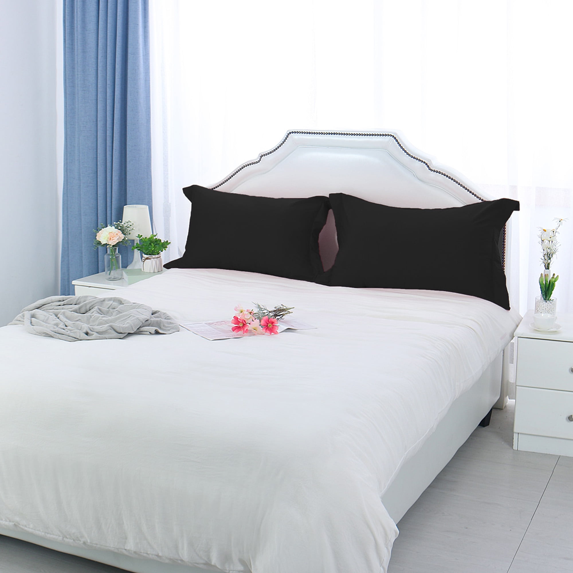 2 Pcs Cotton Pillow Shams Oxford Style Pillowcases Black Queen 20 2 Pcs Cotton Pillow Shams Oxford Style