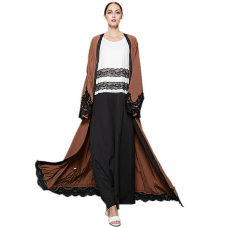 Women's Abaya Muslim Lace Plus Size Cardigan Jacket Maxi