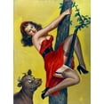 thumbnail image 2 of Driben, Peter 19x24 Gold Ornate Wood Framed with Double Matting Museum Art Print Titled - Mid-Century Pin-Ups - Moo - Up a tree, 2 of 4