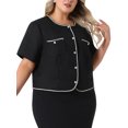 thumbnail image 4 of Agnes Orinda Women's Plus Size Tweed Jacket Button Down Short Sleeve Casual Business Cropped Blazer with Pocket 1X Black, 4 of 6