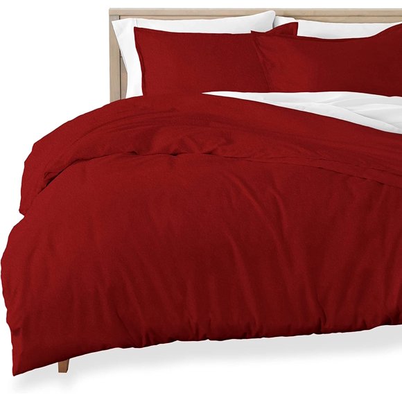 Bare Home Flannel Duvet Cover Set - 100% Flannel Cotton - Double Brushed - Twin/Twin XL, Red