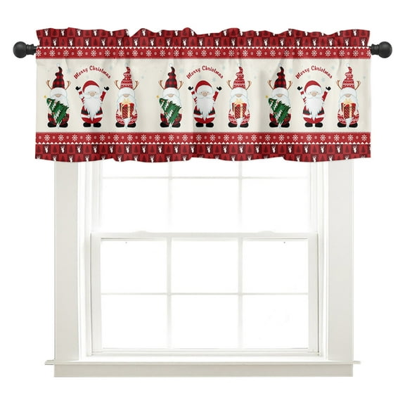 Christmas Window Valance Rod Pocket Panel for Kitchen Bedroom Window Merry Christmas Gnome with Xmas Hat Valances Short Curtain 54"x18"