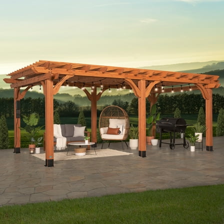 Backyard Discovery Beaumont 20'x12' Cedar Wood Patio Pergola Kit, Trellis Roof, PowerPort