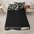thumbnail image 4 of Manfei Vintage Rose Skull Zipper Queen Comforter Set with Fitted Sheet and 2 Pillowcases, Halloween Gothic Flower Zipper Bedding Set, Black Ivory Cream,Black Reversible,4-Piece, 4 of 6