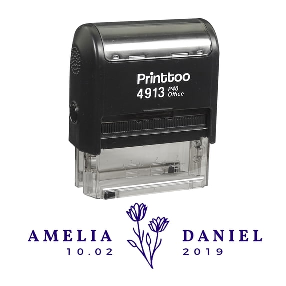 Printtoo Personalized Violet Self Inking Save The Date Favor Stamp Custom Wedding Favor Rubber Stamper-58 x 22 mm