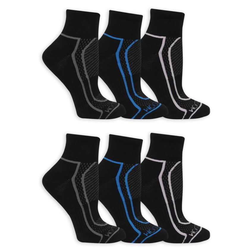 Fruit Of The Loom Coolzone Active - 6 Paia Calzini Donna In Cotone Leggero, Grigi, Taglia 4-10, Traspiranti