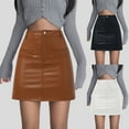 thumbnail image 2 of Ediodpoh Leather Pencil Skirt Women Mini Pu High Waisted Elasticity Punk Style Tight Skirt Women's Skirts Brown L, 2 of 9