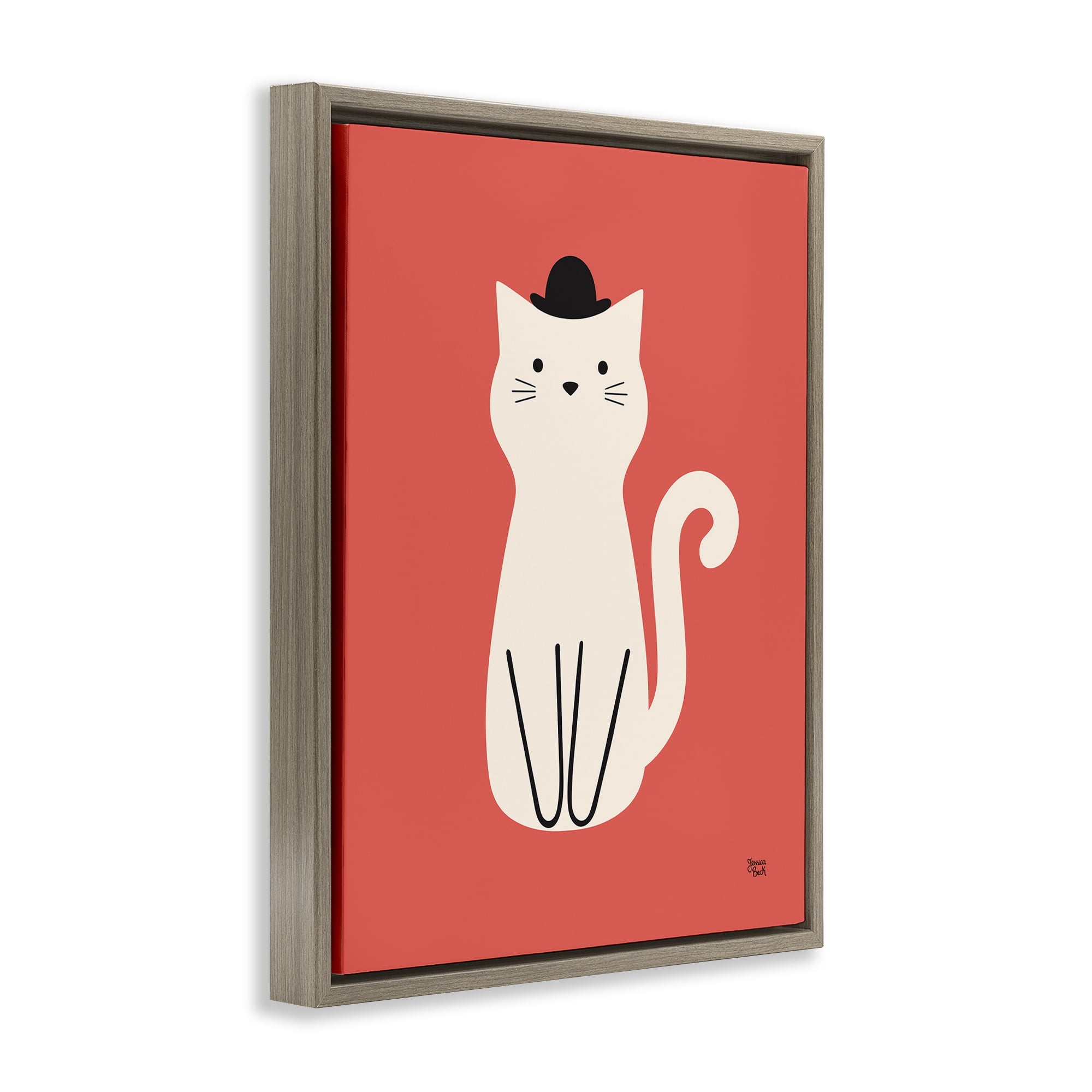 Stupell Industries Cat with Top Hat Animals Painting Brown Floater Framed Canvas Art Print Wall Art, 17 x 21