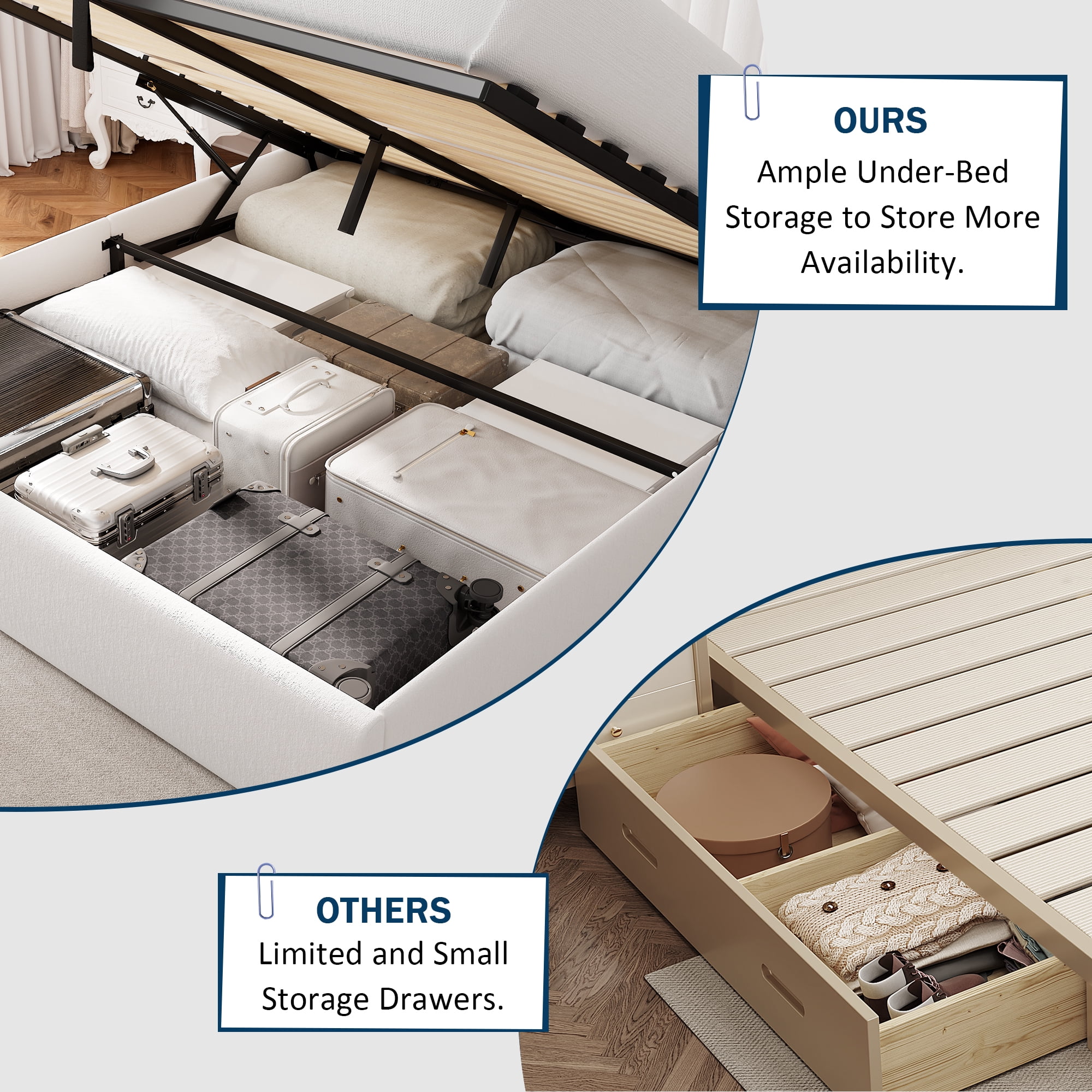 Einhomn Full Size Lift Up Storage Bed With Wingback Headboard, Upholstered Platform Bed Frame with Hydraulic Storage, Velvet Fabric, No Box Spring Needed, White