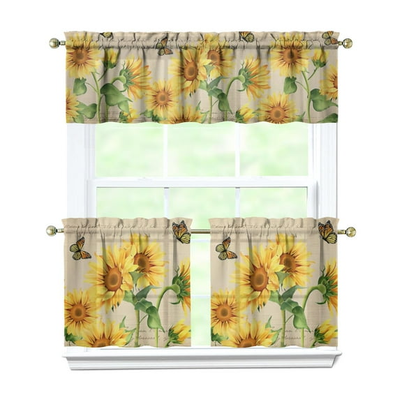 Rustic Wildflower Curtains 24 Inch - 3 Panel Farmhouse Bohemian Set with Vintage Floral Design, Rod Pocket