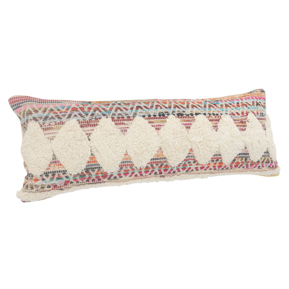 Ox Bay 14" x 36" Hand-Woven Multicolored/ Cream Diamond Organic Cotton Pillow Cover