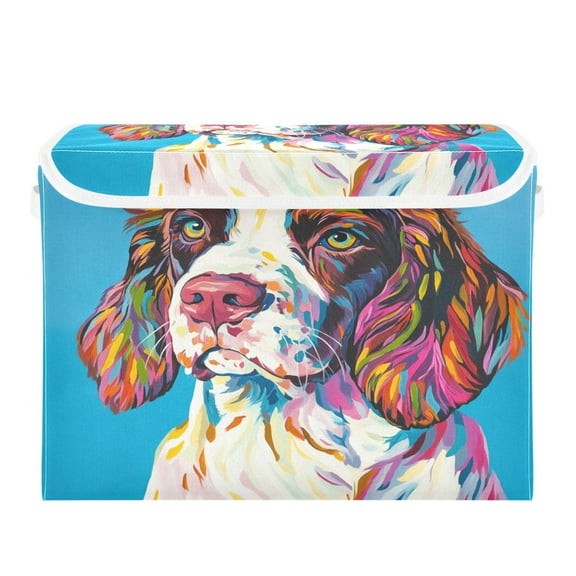 Storage Box With Lid 16.5x12.6x11.8In Foldable Stacked Household Storage Box Painting Dog
