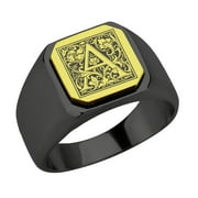 Stainless Steel Men Male Signet Ring Floral Alphabet Initial Anniversary Gold Top A SZ 12.5