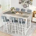 thumbnail image 4 of 7-Piece Dining Table Set for 6, 50" Wood High-Dining Bistro Set with 6 Backrest Cushion Stools, Saving Space Pub and Chairs Sets for Bar, Kitchen, Gray, 4 of 9