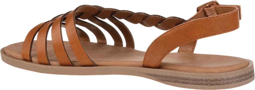 Women's Journee Collection Solay Flat Strappy Sandal Tan Faux Leather 8.5 M