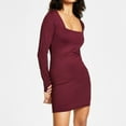 thumbnail image 2 of Bar III Women's Square-Neck Long-Sleeve Bodycon Dress – Marooned, M, 2 of 4