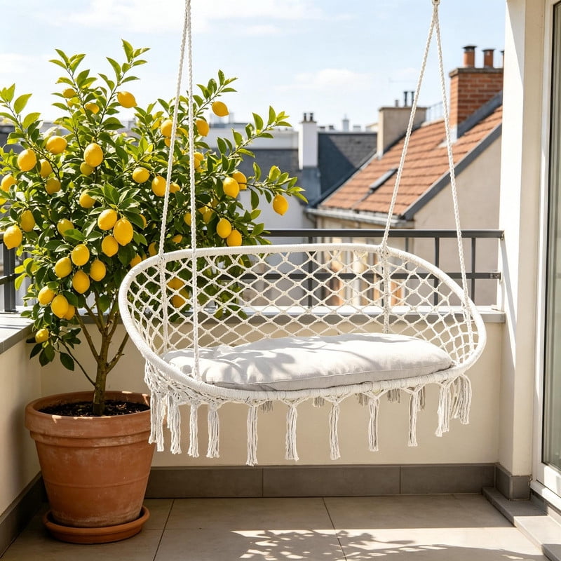 2-Person Macrame Hammock Chair Swing with Soft Cushion – Heavy Duty 396 lbs Capacity, Cotton Rope Hanging Chair Chair for Patio, Garden, Bedroom & Balcony