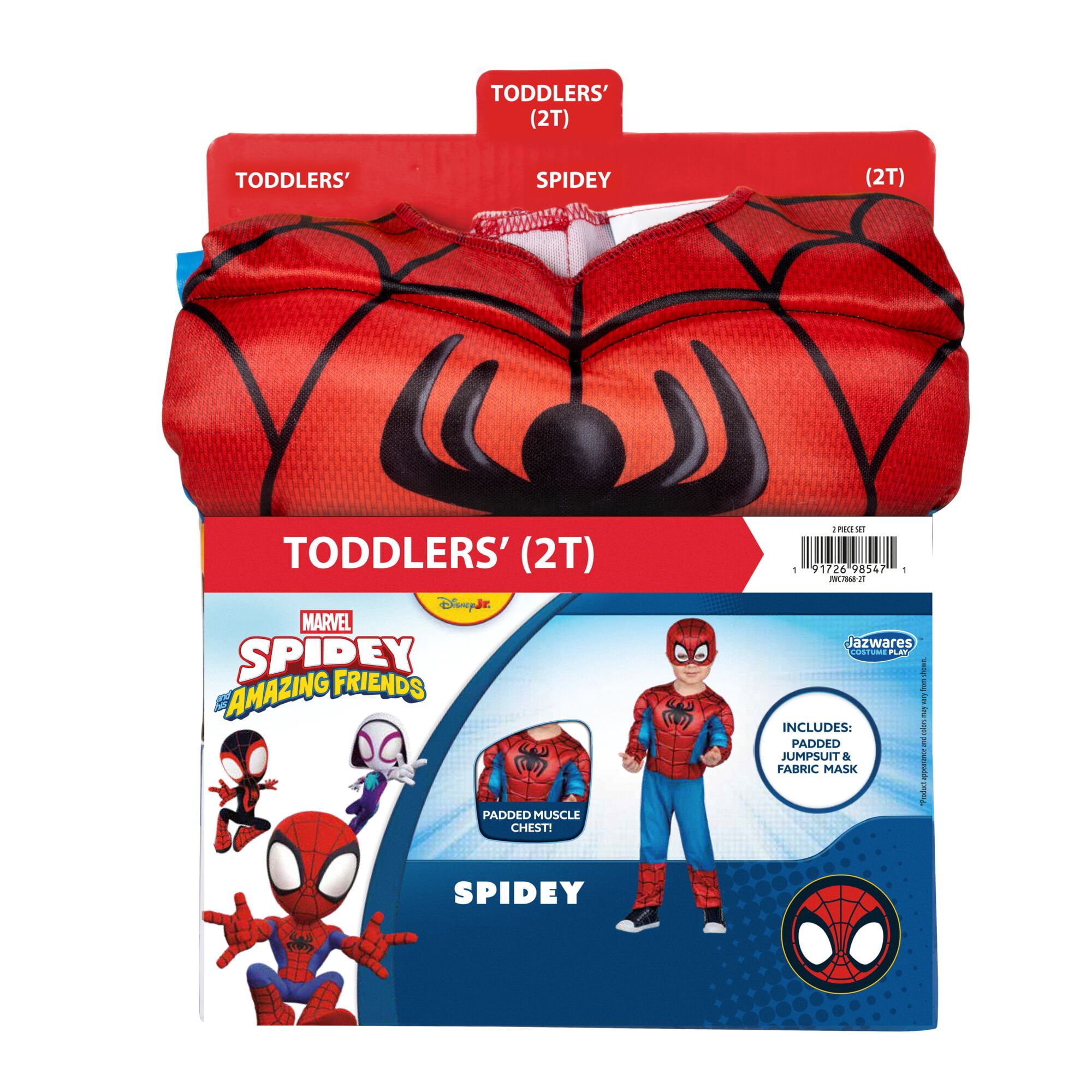Marvel's Spiderman Halloween Costume for Toddler, Size 2T, by Jazwares