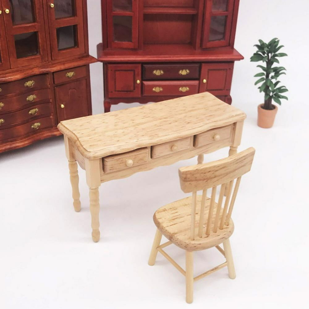 LYUMO Miniature Furniture Model Wooden Desk Table for 112 Doll House