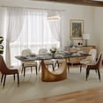 thumbnail image 3 of POVISON 94" Large Modern Dining Table for 8-10, Rectangular Matte Black Sintered Stone Dining Table with Bronze Carbon Steel Pedestal Base, 3 of 13