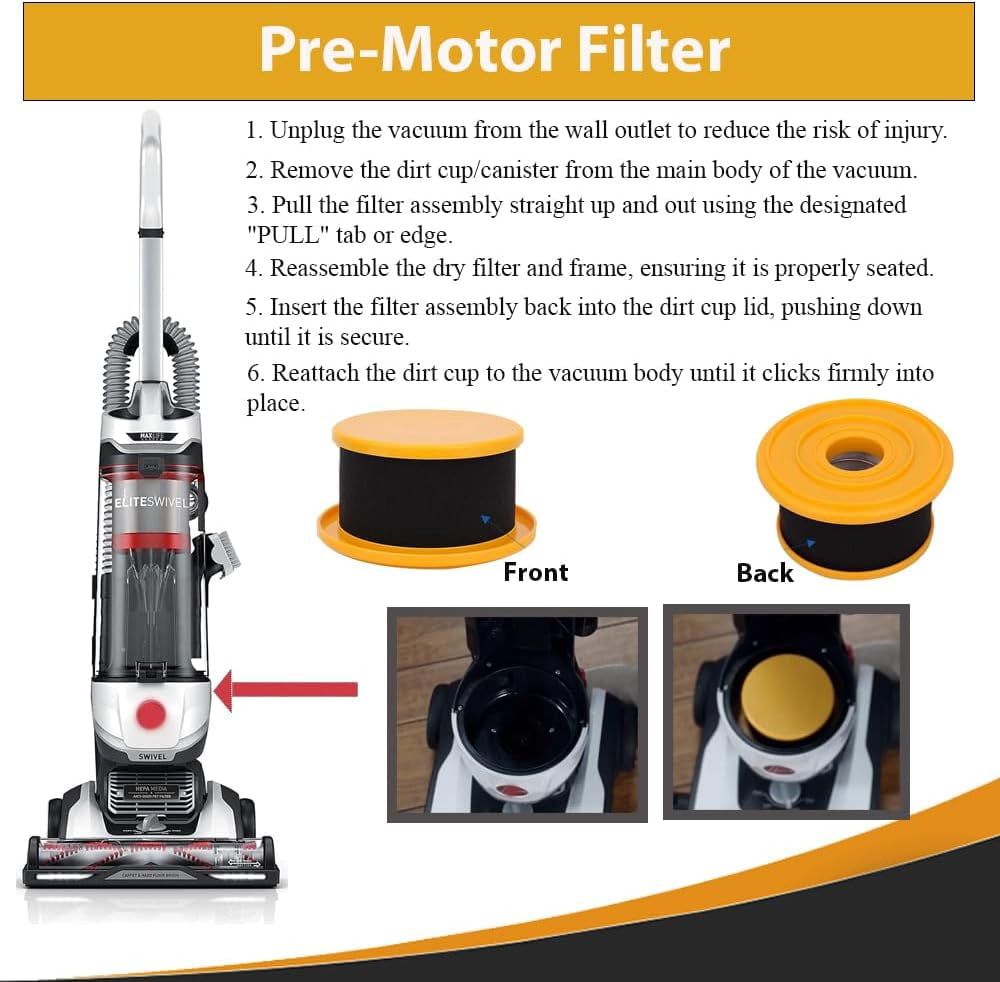 Replacement For Hoover MAXLife Elite Swivel UH75100 Bagless Upright Vacuum Pre Filter and Belts Kit also fits UH75110V, UH75120, UH75200, UH75200V