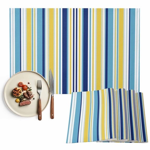 Placemats Set of 4, Navy Blue Striped Place Mats Geometric Yellow Stripes Tablemats Washable Placemat Table Decoration for Kitchen Table Dinner Party Home Decor Indoor Outdoor 13x19 Inch