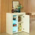 thumbnail image 4 of Basicwise Sideboard Buffet with 5 Storage Shelves - White, LED Light with USB Plug In, High Gloss Doors, 29.5"W x 13.75"D x 32.75"H - Modern, for Dining Room, Office, Organizer Cabinet, 4 of 8