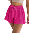 thumbnail image 2 of Summer Casual Tie Front Lettuce Trim Ribbed Knit Shorts High Waist Women'S Shorts Rose Red L, 2 of 7