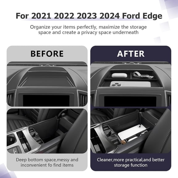 for 2024 Edge Center Console Tray Set 2021 2022 2023 2024 Ford Edge Accessories Dashboard Center Console Organizer Armrest Storage Box Tray 2PCS