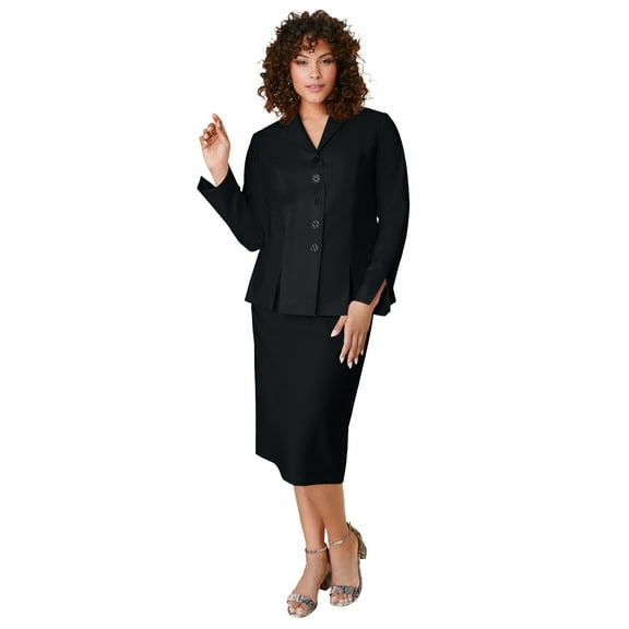 Roaman's Women's Plus Size Long Sleeve Shawl-Collar Jacket & Sheath Skirt Set – 2-Piece Suit