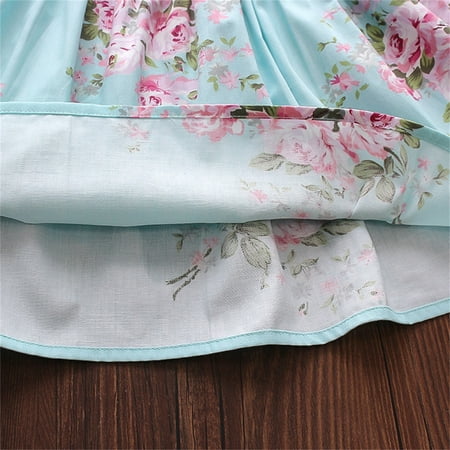 

kpoplk Girls Dresses Dresses Floral Vacation Princess Kids Clothes Baby Hat Sleeveless Flowers Print Summer Baby Girl Dresses(Light Blue)