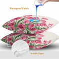 thumbnail image 4 of Throw Pillow Covers 16x16 Inch Set of 2, Pink Tulip Flower Waterproof Outdoor Pillow Covers, Spring Floral Leaves Plants Retro Beige Decorative Cushion Pillowcases for Couch, Sofa, Bed, Garden, Patio, 4 of 9