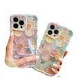 thumbnail image 6 of BINUFF Stylish Twisted-Edge Painted Flower Phone Case, Silicone Shockproof for iPhone 11/12/13/14/15 Pro Max, 6 of 17