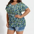 thumbnail image 5 of Resivox Womens Tops Plus Size Dressy Summer Short Sleeve Button up Tunics Shirts Floral Print T-Shirt Crew Neck Tshirts Large Casual Clothes for Women Navy 4XL, 5 of 5
