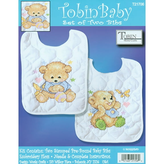 Tobin Baby Cross Stitch Kit, Baby Bib, Bear Hugs