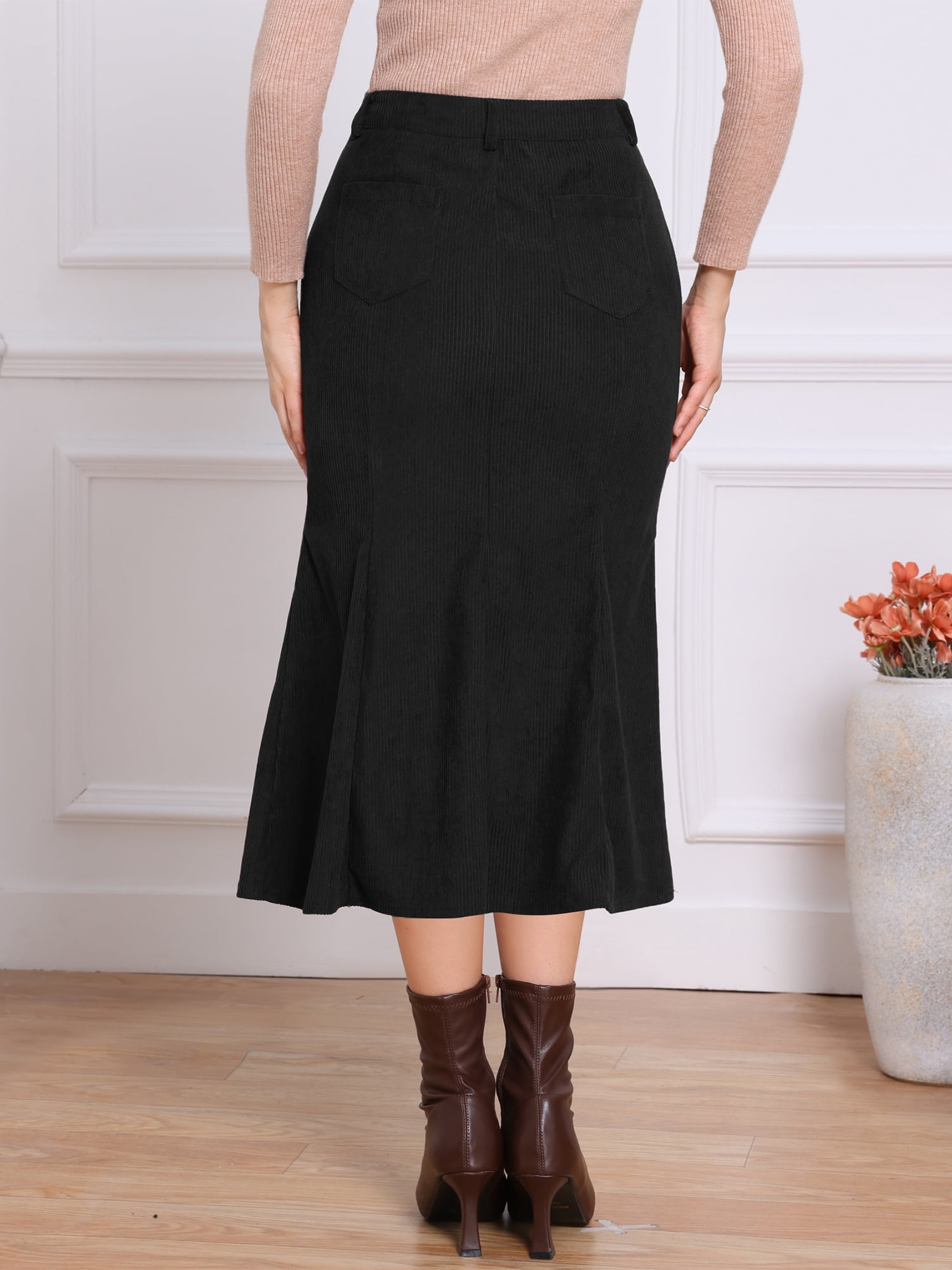 DARING DIVA Women's High Waisted Bodycon Mermaid Skirts L Black
