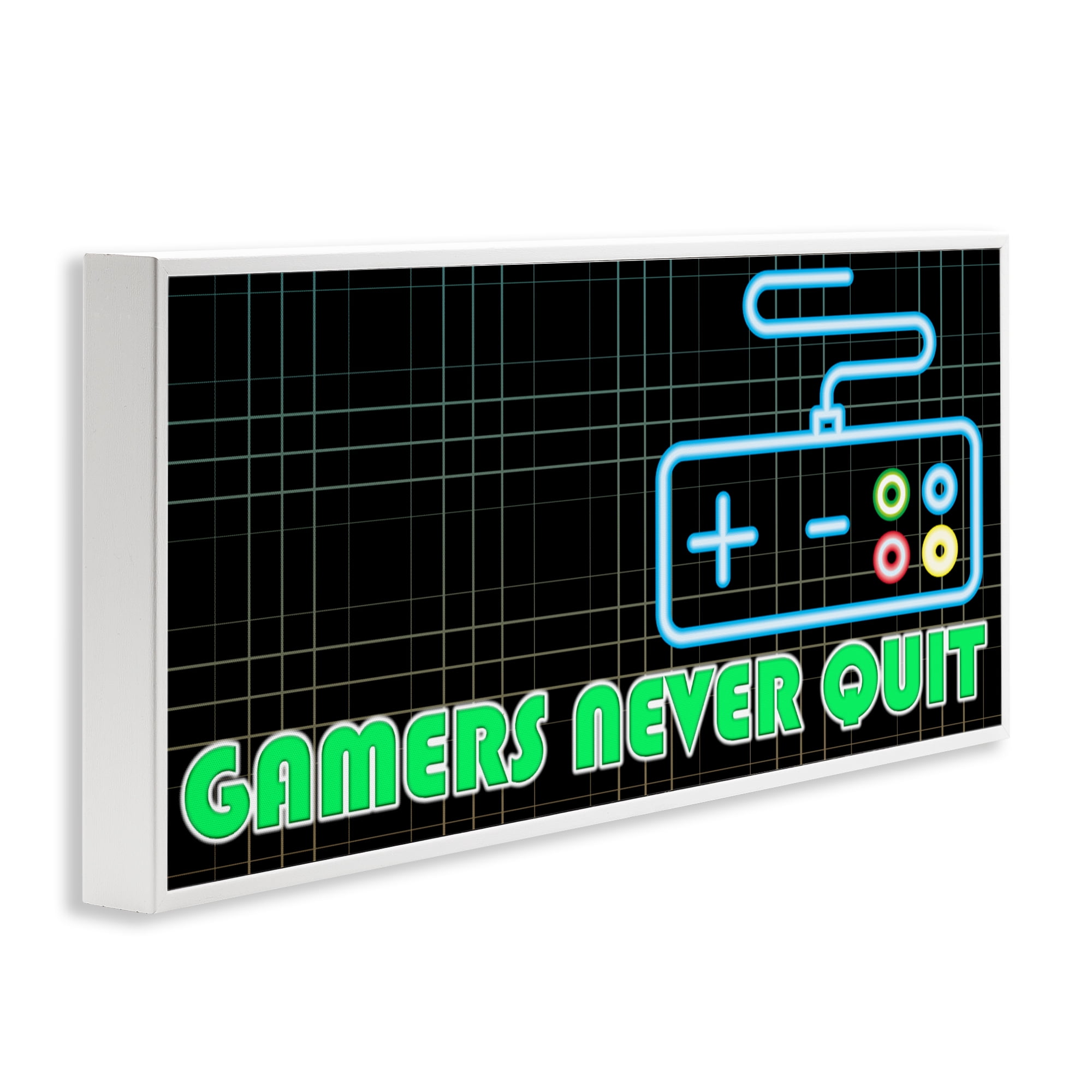 Stupell Industries Gamers Never Quit Neon White Framed Giclee Art, design by Kim Allen