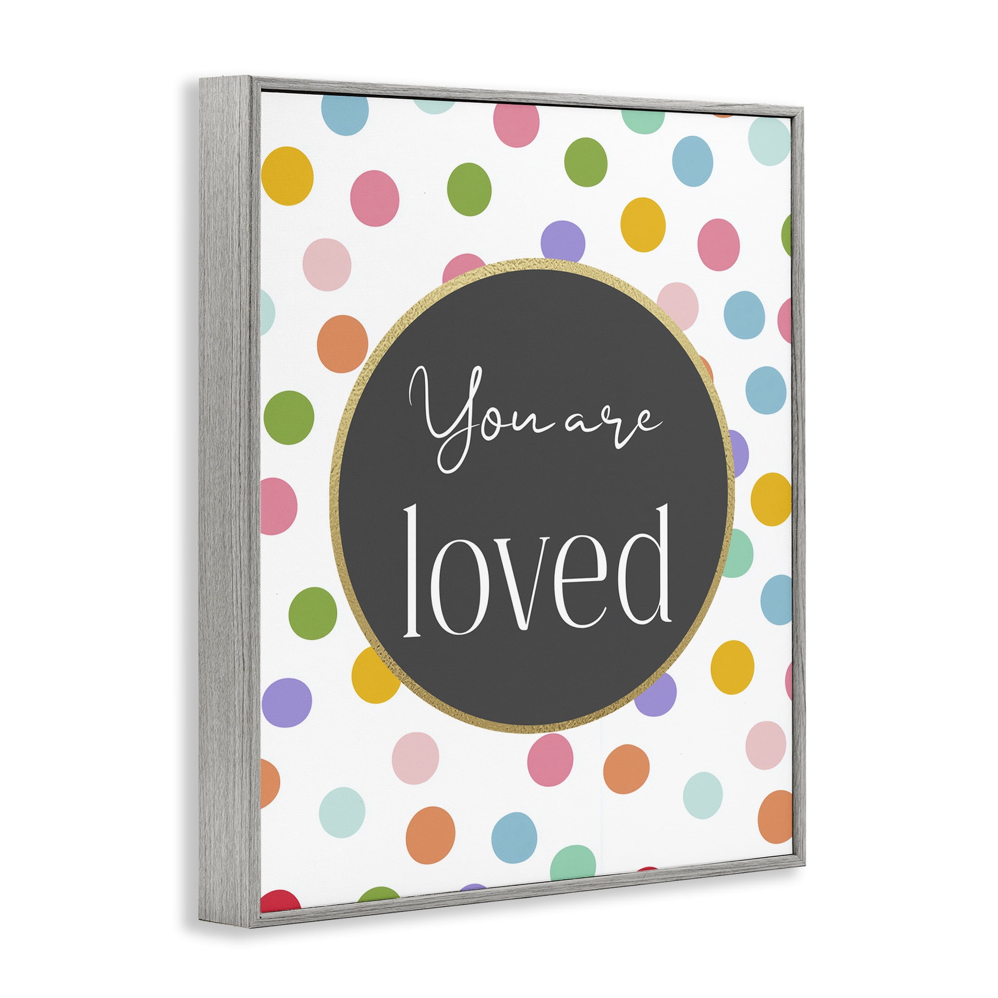 Stupell Industries You Are Loved Polka Dots Gray Framed Giclee Art, design by Christine Simpson Art