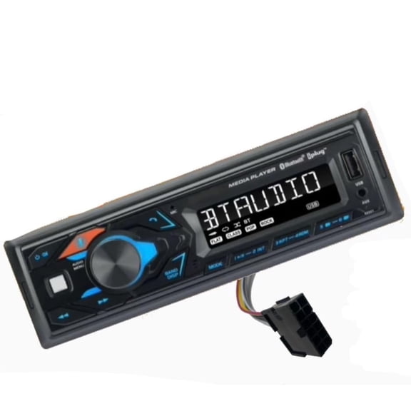 Plug & Play Kioti Tractor Radio, 12 Pin Harness, AM FM Bluetooth Streaming Colors Changing Display, USB, AUX, 3.5MM Front Input, Direct Connect, Single Din