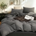 thumbnail image 3 of PURE ERA Jersey Knit 100% Cotton Striped Duvet Cover Set King Size Reversible Ultra Soft 3 Pc Bedding Charcoal Black Grey, 3 of 8