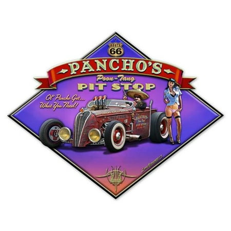 

Past Time Signs LGB099 Larry Grossman Panchos Poon-Tang Pit Stop Plasma Satin Metal Sign - 16 x 13 in.