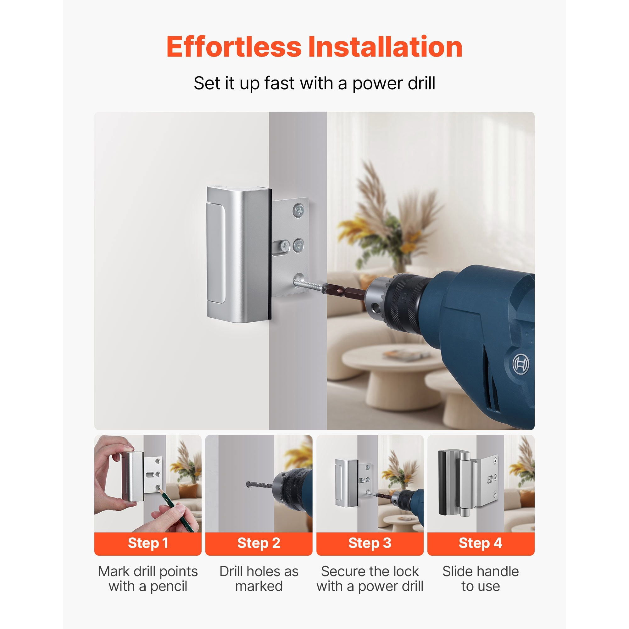 Home Security Door Reinforcement Lock 800LBS, Premium Aluminum Alloy Rustproof, Childproof Door Security Latch for Front Door Home Defense Safety