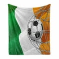 thumbnail image 1 of Irish Soft Flannel Fleece Throw Blanket, Sports Theme Soccer Ball in a Net Game Goal with Ireland National Flag Victory Win, Cozy Plush for Indoor and Outdoor Use, 50" x 60", Multicolor, by Ambesonne, 1 of 6