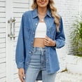 thumbnail image 7 of YODETEY Women's Denim Pullover Casual Button Shirts, Loose Fit Long Sleeve Jean Jacket With Pocket, A Light Blue Women's S, 7 of 7