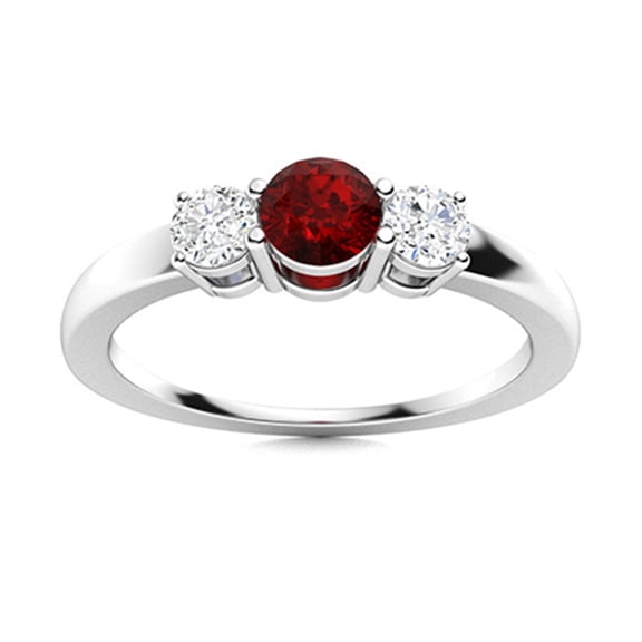 Three Stone 4MM Round Shape Garnet Minimalist Women Valentines Day Gifts Ring 925 Sterling Silver