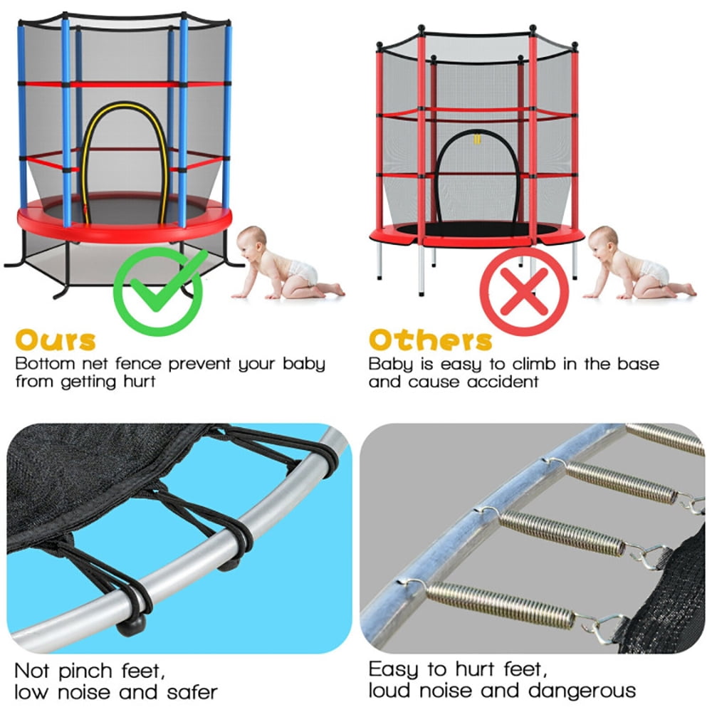Topcobe 55 Inch Kids Recreational Trampoline Bouncing Jumping Mat with Enclosure Net, Recreational Trampolines for Kids, Large Trampoline for Outdoor Backyards-Navy