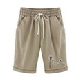 thumbnail image 4 of POROPL Women Shorts Under $10 Linen Fashion Elastic Waist Shorts Print Short, 4 of 4