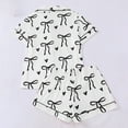 thumbnail image 5 of FASHOFT Bow Pajamas for Women Set Cute Bowknot Graphic Button Down Valentines Pjs Shorts Set Ruffle Notch Collar 2 Piece Sleepwear Black L, 5 of 9