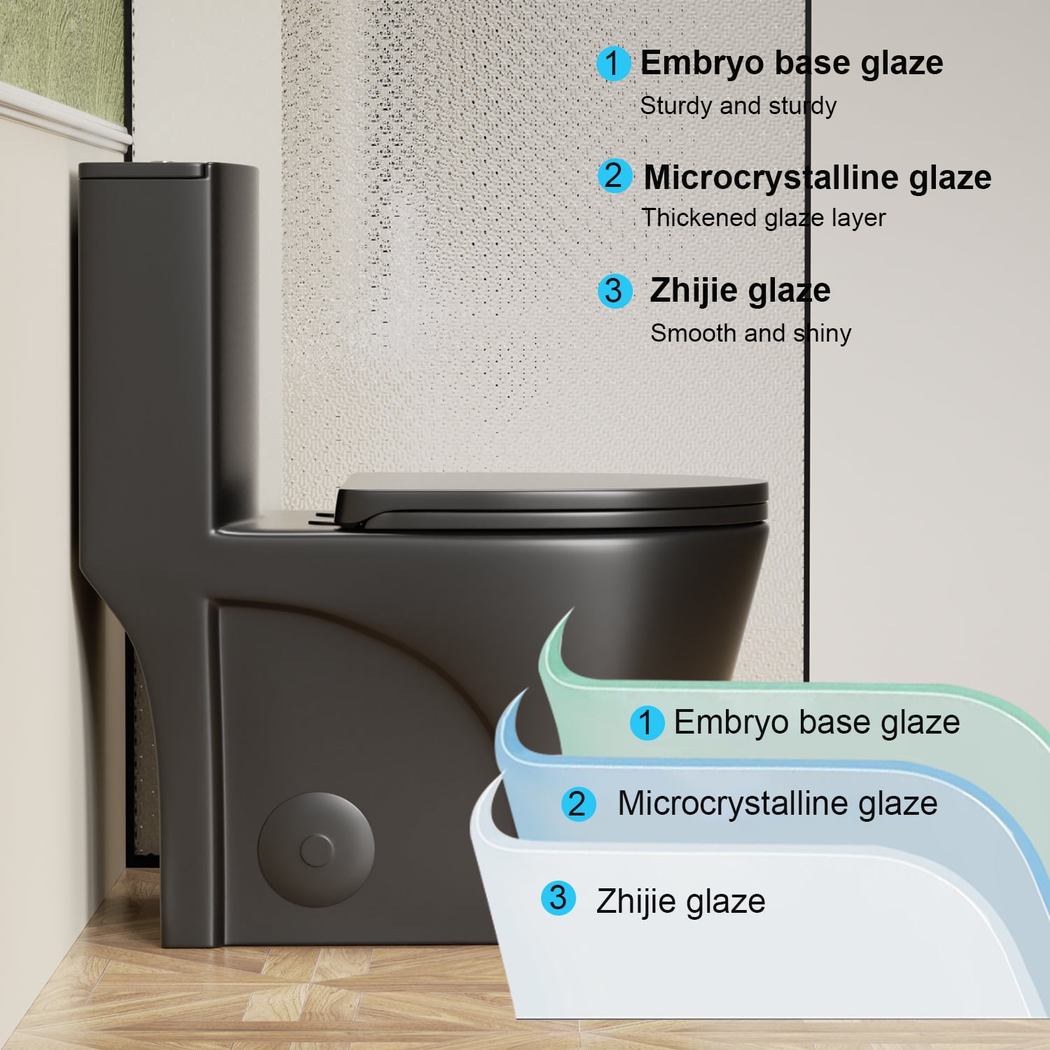 Aukfa One-Piece Toilet Dual Tornado Flush 1.1/1.6 GPF ,ADA Comfort Height,Water Sense Certified, Soft-Close Seat,Black