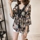 thumbnail image 1 of Top de manga con cuello en V suelto de gasa con estampado floral de talla grande para mujer (marrón) (XXL) Ndcxsfigh Para estrenar, 1 of 8